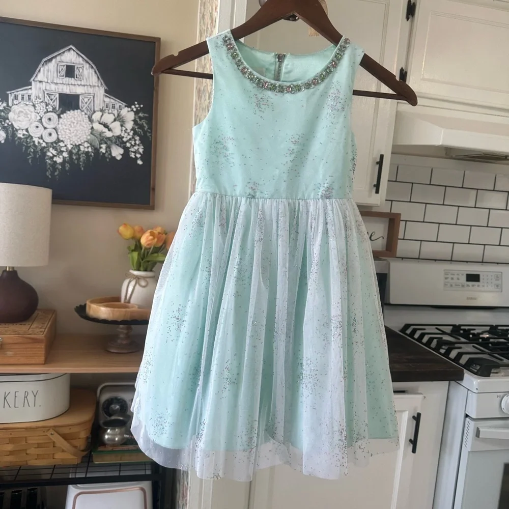 New Nordstrom American Princess Mint Green Sequin Dress Little Girl Size 6